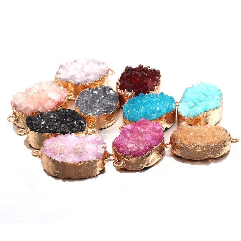 LE SKY Natural Egg Shape Druzy Agate Stone Pendant Connectors Healing Chakra Reiki Gemstone Link Charms for Jewelry Making Random 5 Pcs - Image 2